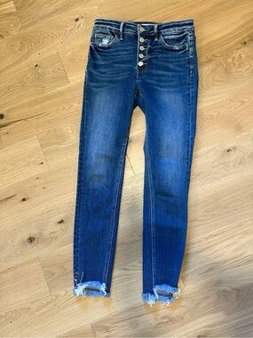 Flying Monkey Dark Blue High-Rise Button-Fly Skinny Jeans